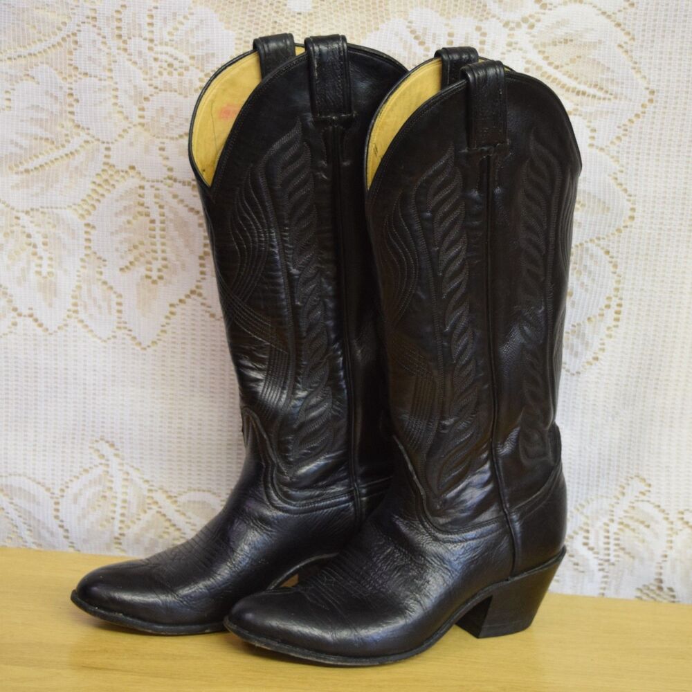 Tony Lama 7129 Black Western Cowboy Boots Mens Size 5 = Womens Size 6.5 Packer